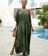 Saída de Praia Longa Feminina Estampada Elegante | Camel